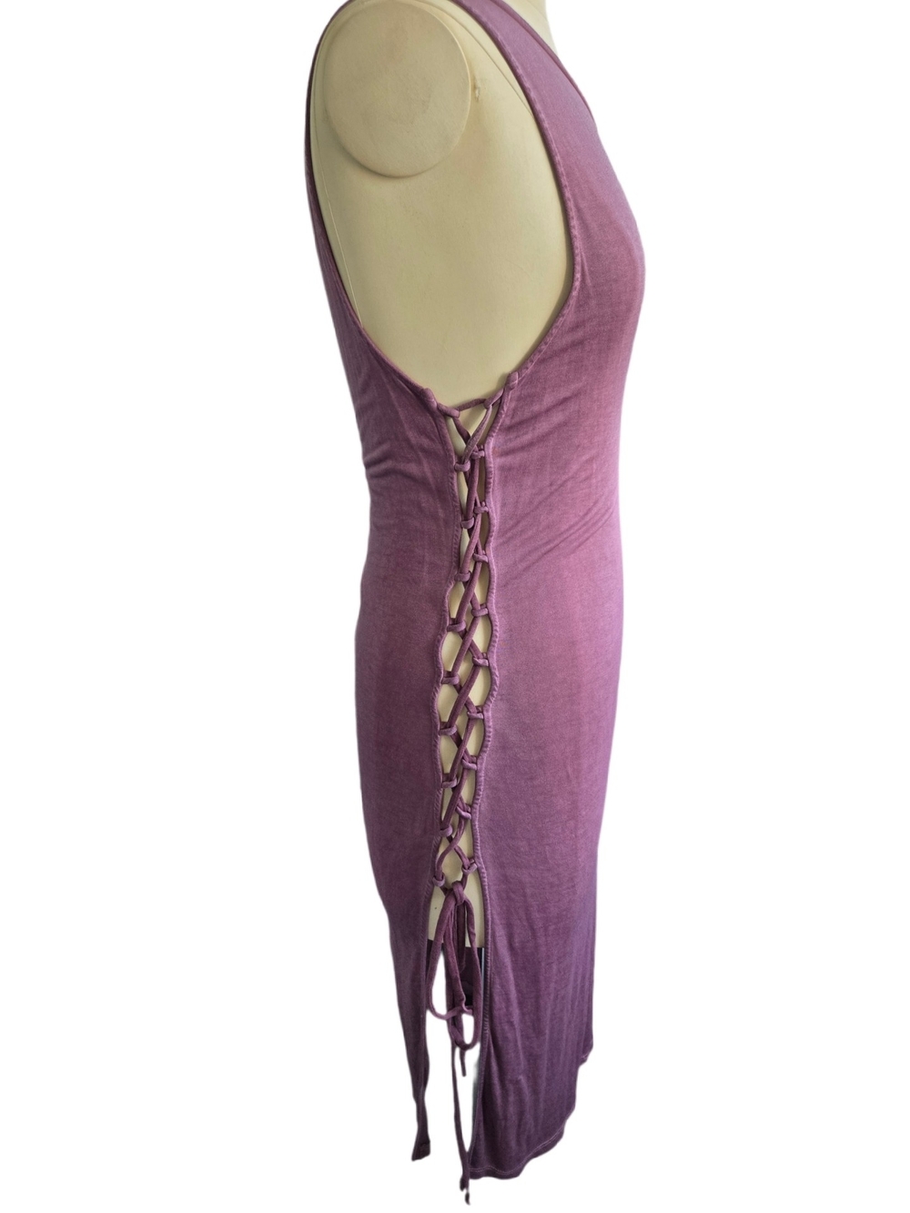 Forever 21 Mauve Sleeveless Midi Dress Side Lace Up Size L